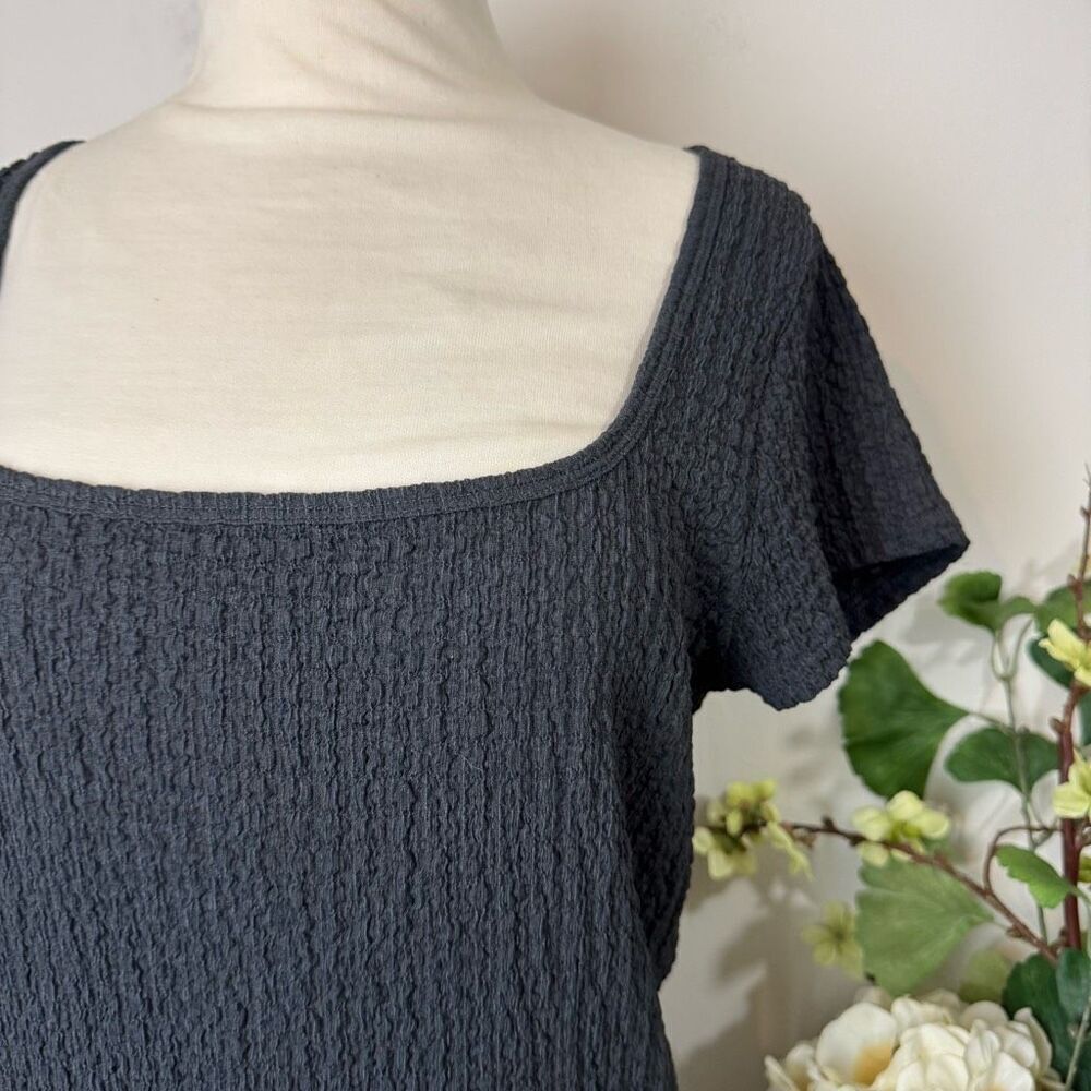 Old Navy Sz L square neck gray textured short sleeve blouse minimalist - Picture 4 of 8